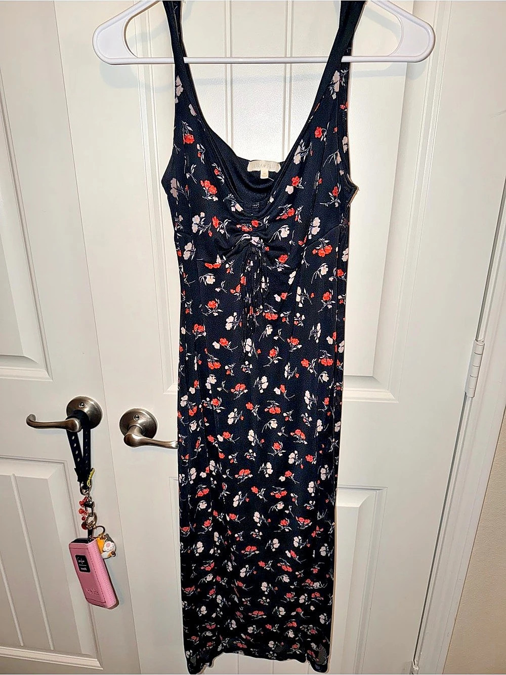 Ultra Flirt Floral Maxi Dress in Black & Red Size Medium